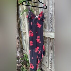 Black and Red Asymmetrical Slip Dress for Cocktail